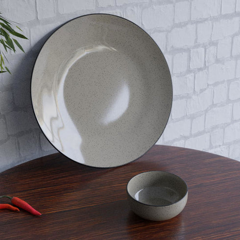 Handcrafted Glossy Grey Ceramic Dinner Plate with Serving Bowl - The Earth Store - Dinnerware